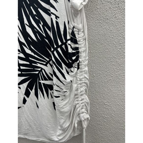 Womens Ruby Rd White Floral Beaded Neckline Ruched Side Short Sleeve Shirt Large - Picture 3 of 11